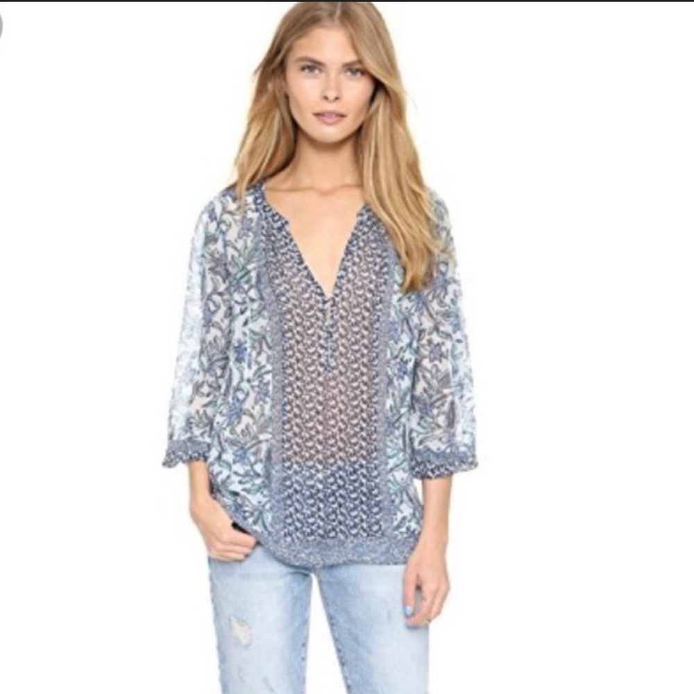 Knox Rose blue embroidered boho blouse small